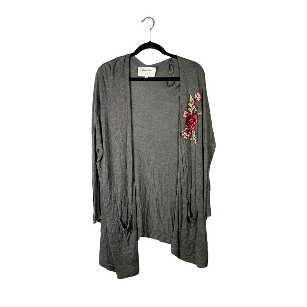 Alice Blue Stitch Fix Lightweight Knit Cardigan Sweater Floral Embroidery Small
